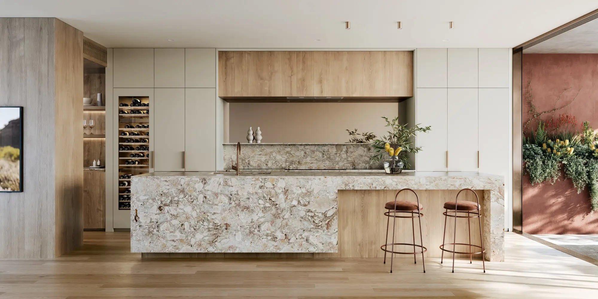 Ayre's 8-metre stone kitchen with walk-in pantry and integrated wine storage